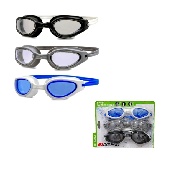 NIP DOLFINO Adult (12+)/Unisex Racer Swim Goggles 3-Pack - Picture 1 of 12